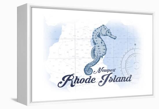 Newport, Rhode Island - Seahorse - Blue - Coastal Icon-Lantern Press-Framed Stretched Canvas