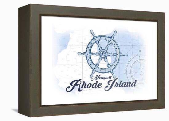 Newport, Rhode Island - Ship Wheel - Blue - Coastal Icon-Lantern Press-Framed Stretched Canvas