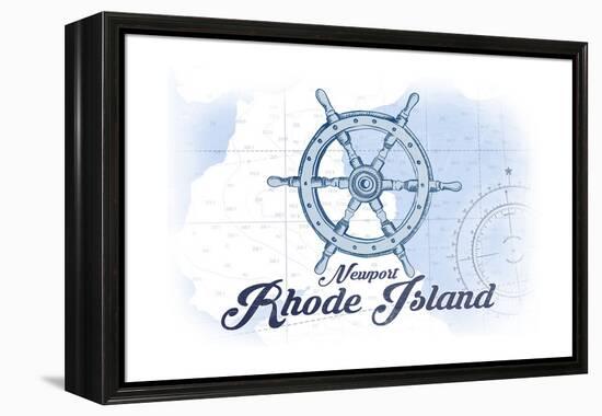 Newport, Rhode Island - Ship Wheel - Blue - Coastal Icon-Lantern Press-Framed Stretched Canvas