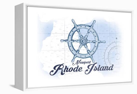 Newport, Rhode Island - Ship Wheel - Blue - Coastal Icon-Lantern Press-Framed Stretched Canvas