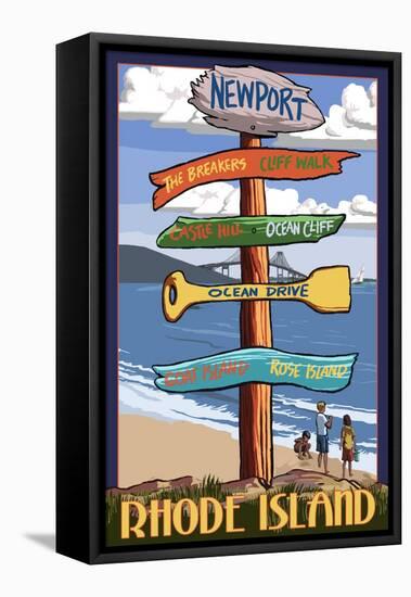 Newport, Rhode Island - Sign Destinations-Lantern Press-Framed Stretched Canvas