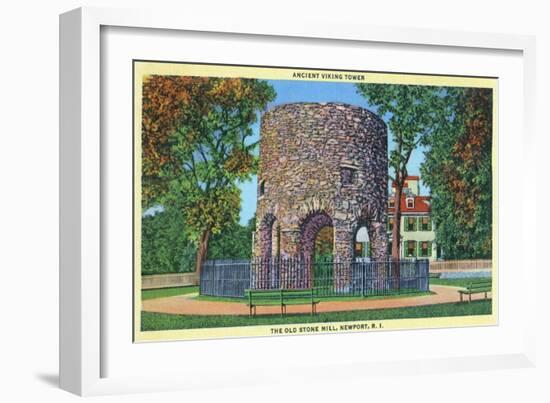 Newport, Rhode Island, View of the Old Stone Mill, Ancient Viking Tower-Lantern Press-Framed Art Print