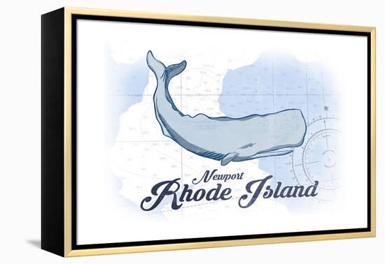 Newport, Rhode Island - Whale - Blue - Coastal Icon-Lantern Press-Framed Stretched Canvas