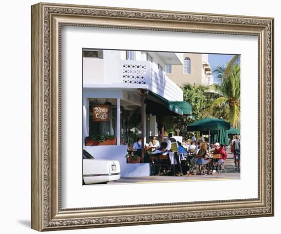 News Cafe on Ocean Drive, South Beach, Miami Beach, Florida, USA-Amanda Hall-Framed Photographic Print