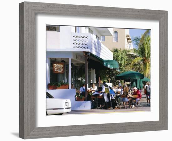 News Cafe on Ocean Drive, South Beach, Miami Beach, Florida, USA-Amanda Hall-Framed Photographic Print