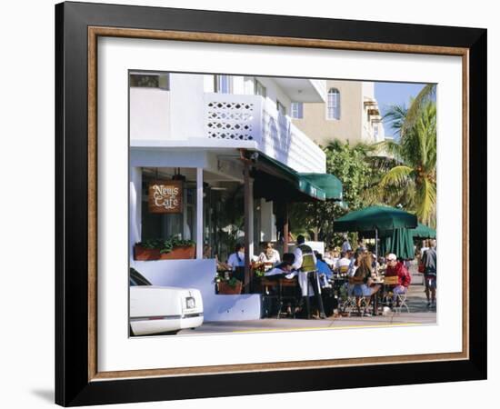 News Cafe on Ocean Drive, South Beach, Miami Beach, Florida, USA-Amanda Hall-Framed Photographic Print