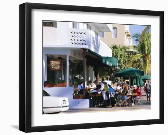 News Cafe on Ocean Drive, South Beach, Miami Beach, Florida, USA-Amanda Hall-Framed Photographic Print