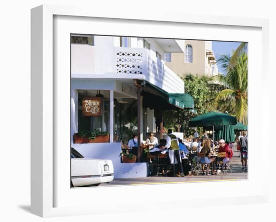 News Cafe on Ocean Drive, South Beach, Miami Beach, Florida, USA-Amanda Hall-Framed Photographic Print