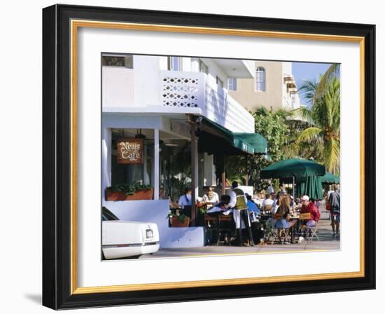 News Cafe on Ocean Drive, South Beach, Miami Beach, Florida, USA-Amanda Hall-Framed Photographic Print