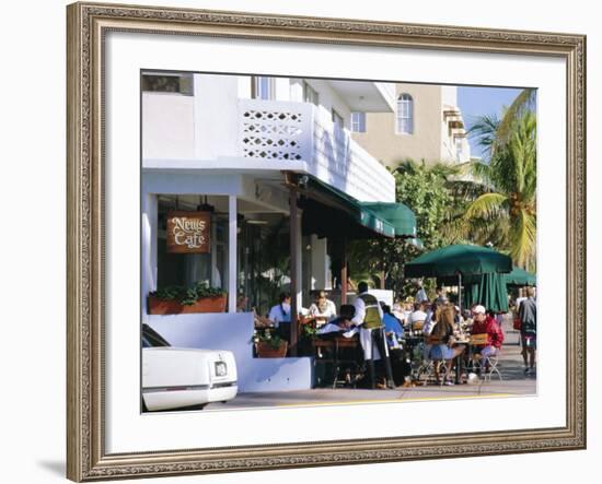 News Cafe on Ocean Drive, South Beach, Miami Beach, Florida, USA-Amanda Hall-Framed Photographic Print