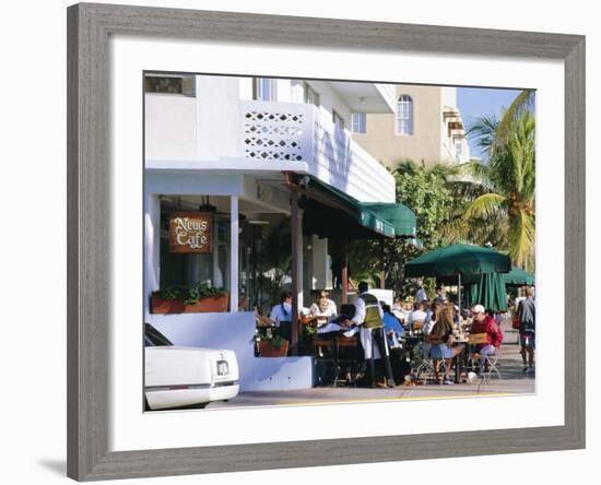 News Cafe on Ocean Drive, South Beach, Miami Beach, Florida, USA-Amanda Hall-Framed Photographic Print