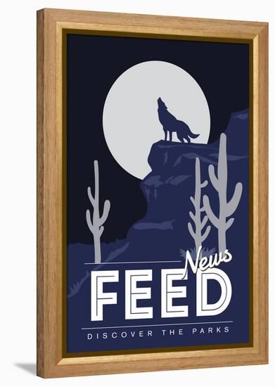 News Feed (Coyote Howling) - Discover the Parks-Lantern Press-Framed Stretched Canvas