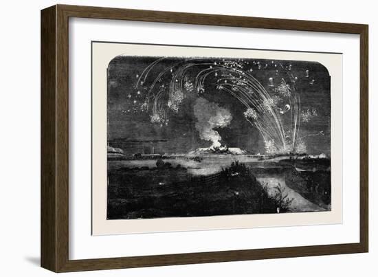 News of the Fall of Sebastopol, Shower of Parachute Rockets and Bonfire, in Woolwich Marshes-null-Framed Giclee Print