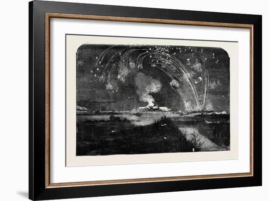 News of the Fall of Sebastopol, Shower of Parachute Rockets and Bonfire, in Woolwich Marshes-null-Framed Giclee Print