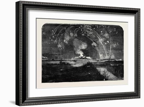 News of the Fall of Sebastopol, Shower of Parachute Rockets and Bonfire, in Woolwich Marshes-null-Framed Giclee Print