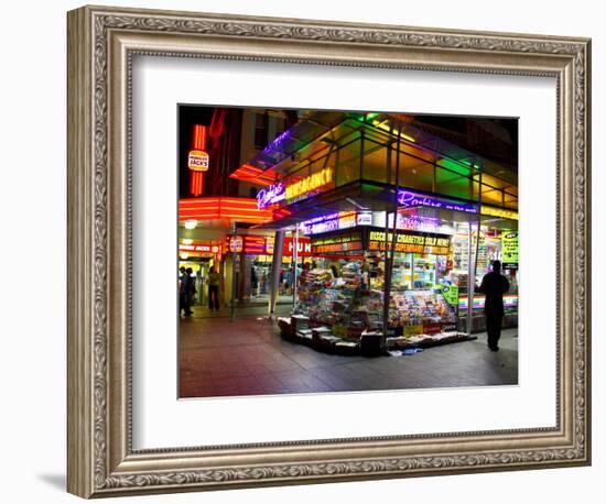 Newsagent, Queen Street Mall at Night, Brisbane, Queensland, Australia-David Wall-Framed Photographic Print