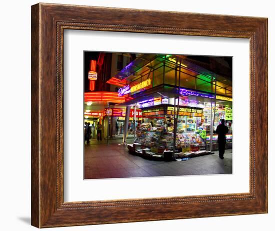 Newsagent, Queen Street Mall at Night, Brisbane, Queensland, Australia-David Wall-Framed Photographic Print