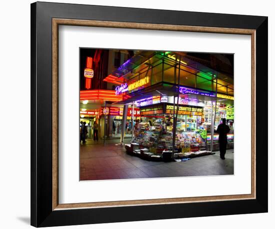 Newsagent, Queen Street Mall at Night, Brisbane, Queensland, Australia-David Wall-Framed Photographic Print