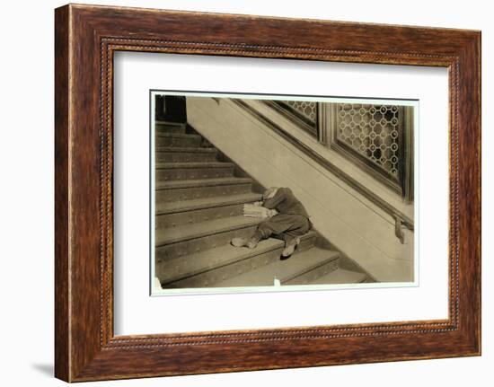 Newsboy Asleep with His Papers in Jersey City, New Jersey, 1912-Lewis Wickes Hine-Framed Photographic Print