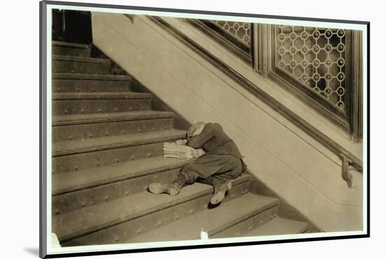 Newsboy Asleep with His Papers in Jersey City, New Jersey, 1912-Lewis Wickes Hine-Mounted Photographic Print