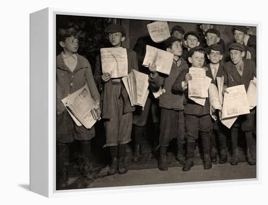 Newsboys after Midnight, 1912 (Photo)-Lewis Wickes Hine-Framed Premier Image Canvas