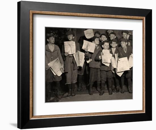 Newsboys after Midnight, 1912 (Photo)-Lewis Wickes Hine-Framed Giclee Print