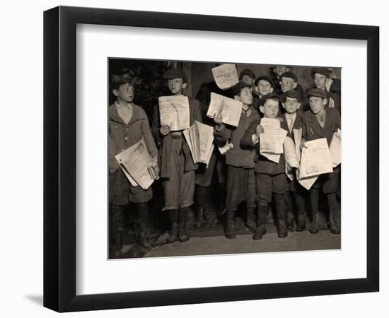 Newsboys after Midnight, 1912 (Photo)-Lewis Wickes Hine-Framed Giclee Print
