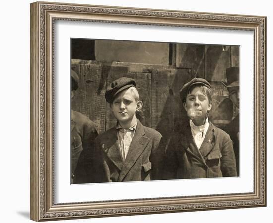 Newsboys Having a Cigarette Break, St. Louis, Missouri. 1910-Lewis Wickes Hine-Framed Photographic Print