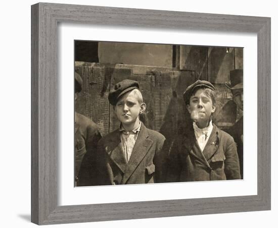 Newsboys Having a Cigarette Break, St. Louis, Missouri. 1910-Lewis Wickes Hine-Framed Photographic Print