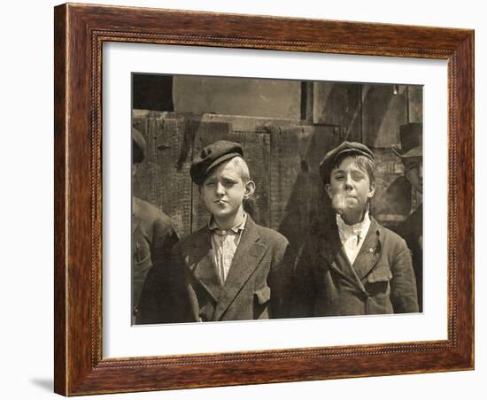 Newsboys Having a Cigarette Break, St. Louis, Missouri. 1910-Lewis Wickes Hine-Framed Photographic Print