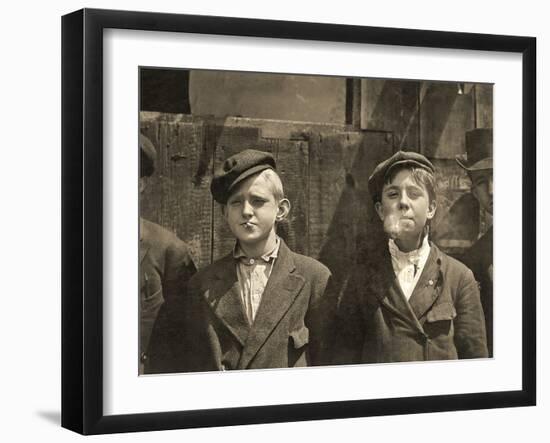 Newsboys Having a Cigarette Break, St. Louis, Missouri. 1910-Lewis Wickes Hine-Framed Photographic Print