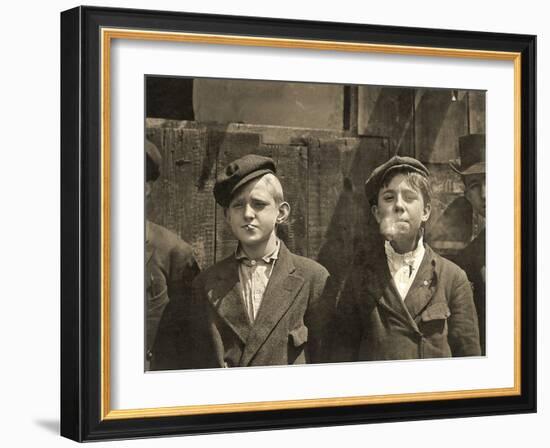 Newsboys Having a Cigarette Break, St. Louis, Missouri. 1910-Lewis Wickes Hine-Framed Photographic Print