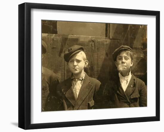 Newsboys Having a Cigarette Break, St. Louis, Missouri. 1910-Lewis Wickes Hine-Framed Photographic Print