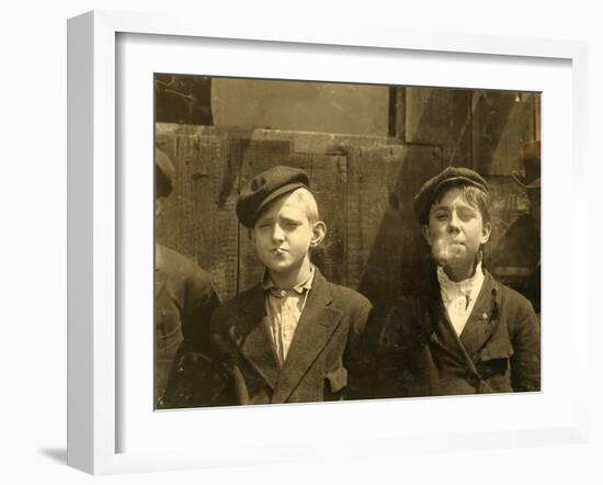 Newsboys Having a Cigarette Break, St. Louis, Missouri. 1910-Lewis Wickes Hine-Framed Photographic Print