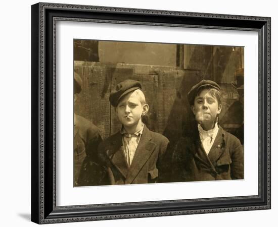 Newsboys Having a Cigarette Break, St. Louis, Missouri. 1910-Lewis Wickes Hine-Framed Photographic Print