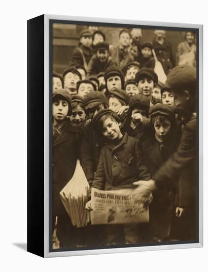 Newsies at the Paper Office, Bank Alley, Syracuse, New York, c.1910-Lewis Wickes Hine-Framed Stretched Canvas