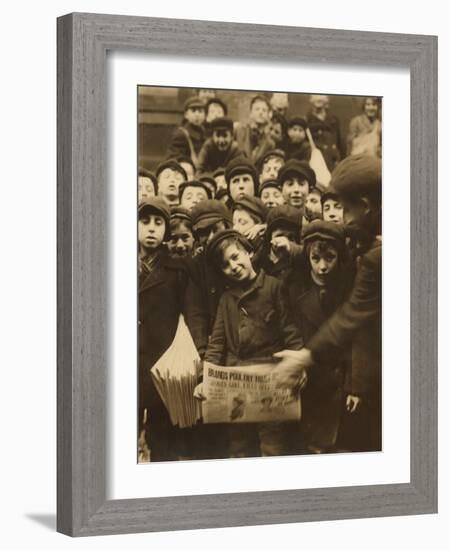 Newsies at the Paper Office, Bank Alley, Syracuse, New York, c.1910-Lewis Wickes Hine-Framed Photo