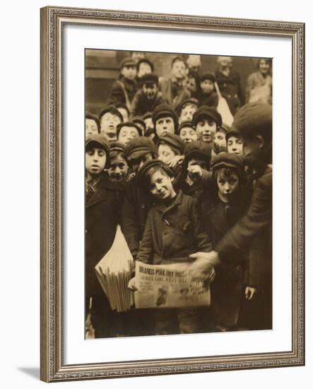 Newsies at the Paper Office, Bank Alley, Syracuse, New York, c.1910-Lewis Wickes Hine-Framed Photo