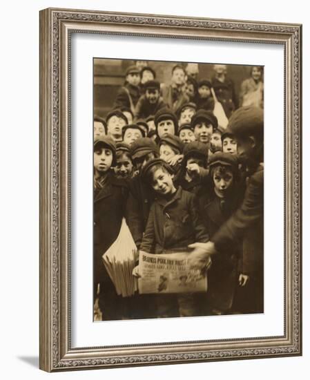 Newsies at the Paper Office, Bank Alley, Syracuse, New York, c.1910-Lewis Wickes Hine-Framed Photo