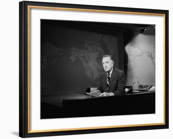 Newsman Walter Cronkite on the Air-null-Framed Premium Photographic Print