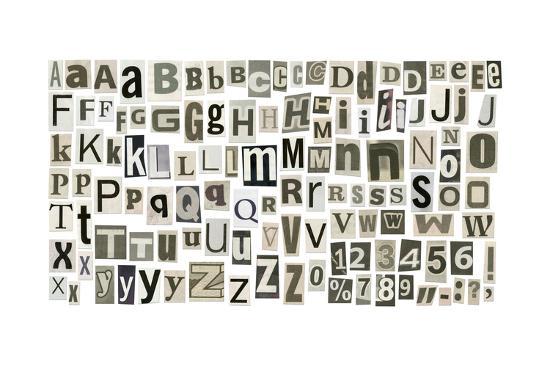 newspaper alphabet with letters numbers and symbols isolated on