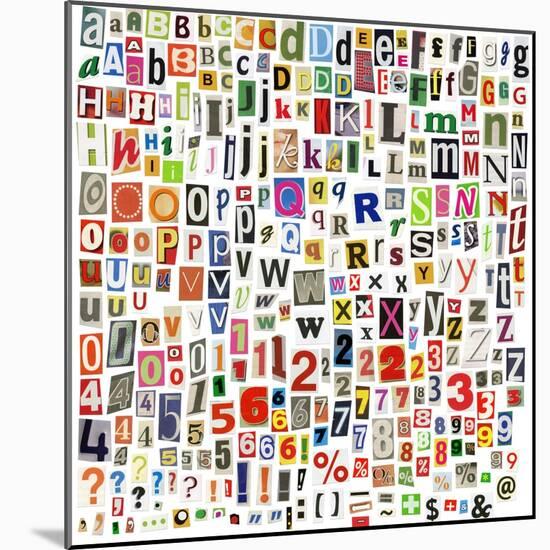 Newspaper Alphabet With Letters, Numbers And Symbols. Isolated On White-donatas1205-Mounted Art Print