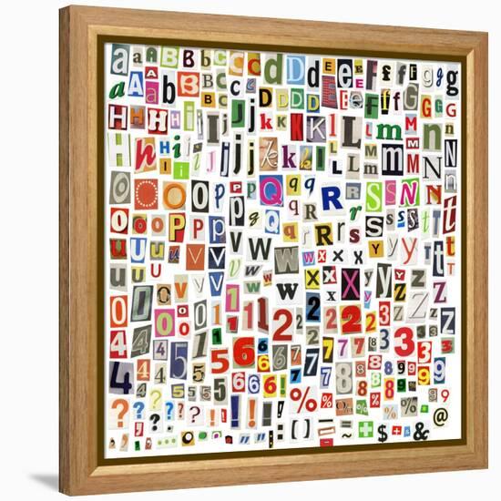 Newspaper Alphabet With Letters, Numbers And Symbols. Isolated On White-donatas1205-Framed Stretched Canvas