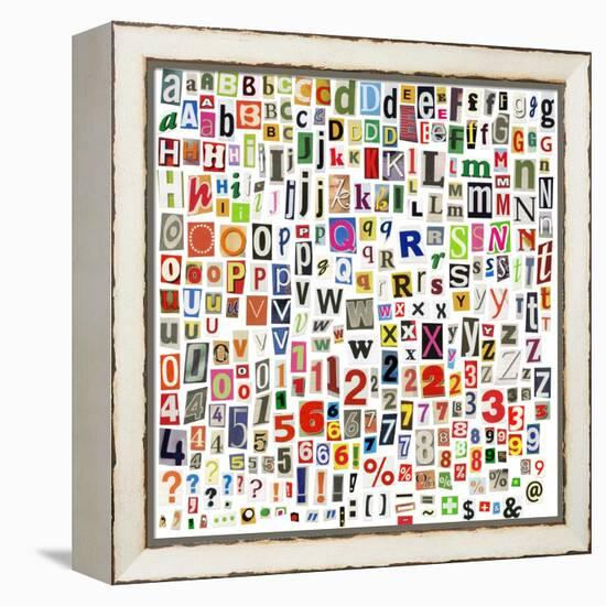 Newspaper Alphabet With Letters, Numbers And Symbols. Isolated On White-donatas1205-Framed Stretched Canvas