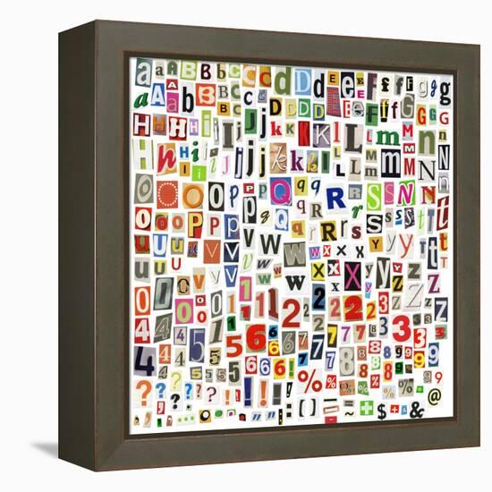 Newspaper Alphabet With Letters, Numbers And Symbols. Isolated On White-donatas1205-Framed Stretched Canvas