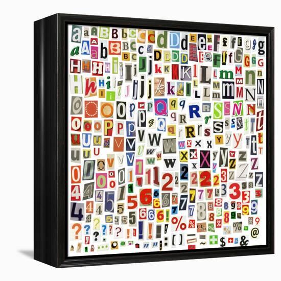 Newspaper Alphabet With Letters, Numbers And Symbols. Isolated On White-donatas1205-Framed Stretched Canvas