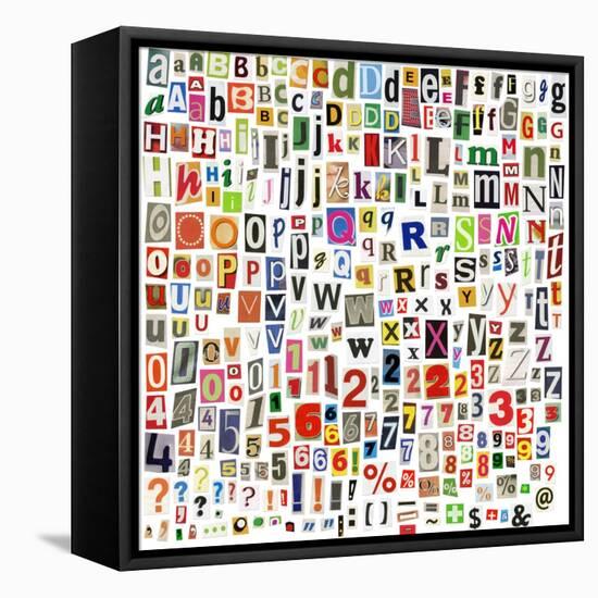 Newspaper Alphabet With Letters, Numbers And Symbols. Isolated On White-donatas1205-Framed Stretched Canvas