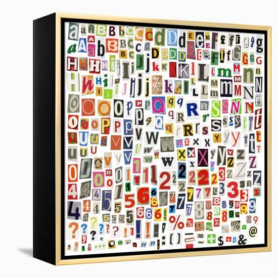 Newspaper Alphabet With Letters, Numbers And Symbols. Isolated On White-donatas1205-Framed Stretched Canvas