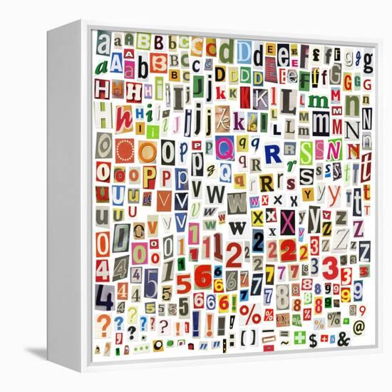 Newspaper Alphabet With Letters, Numbers And Symbols. Isolated On White-donatas1205-Framed Stretched Canvas