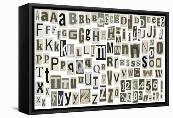 Newspaper Alphabet With Letters, Numbers And Symbols. Isolated On White-donatas1205-Framed Stretched Canvas